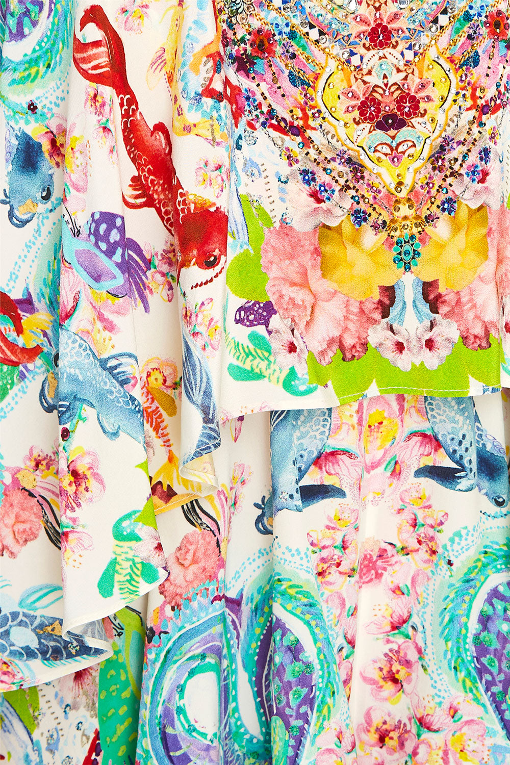 CAMILLA DRAGON DIVINITY FLARED PLAYSUIT W/ OVERLAYER