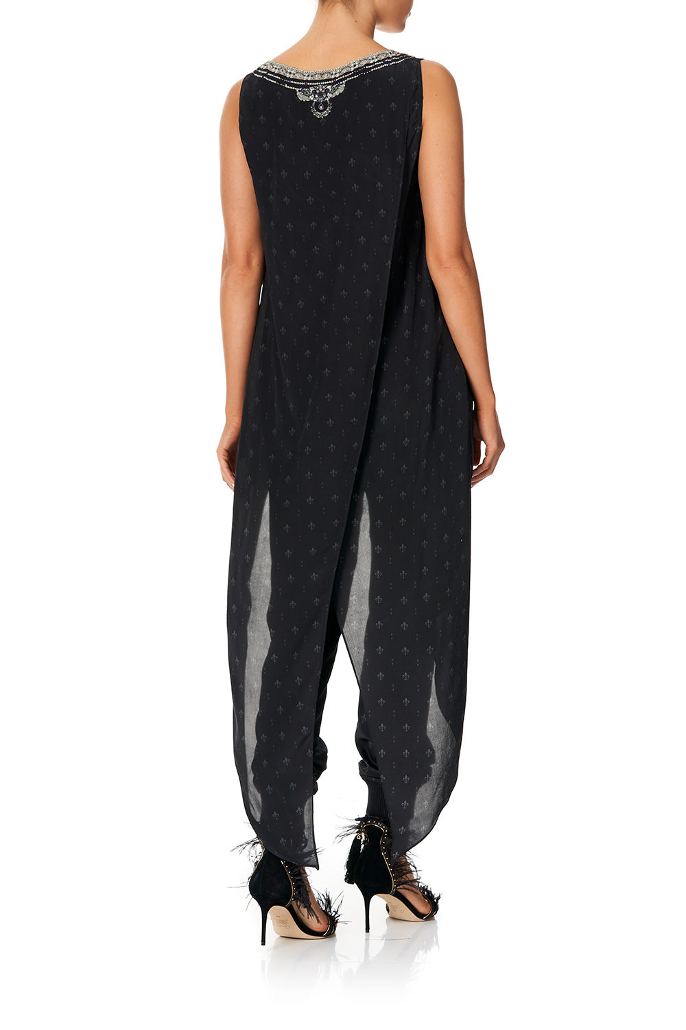 CAMILLA HIGH LOW CROSS BACK TOP BLACK