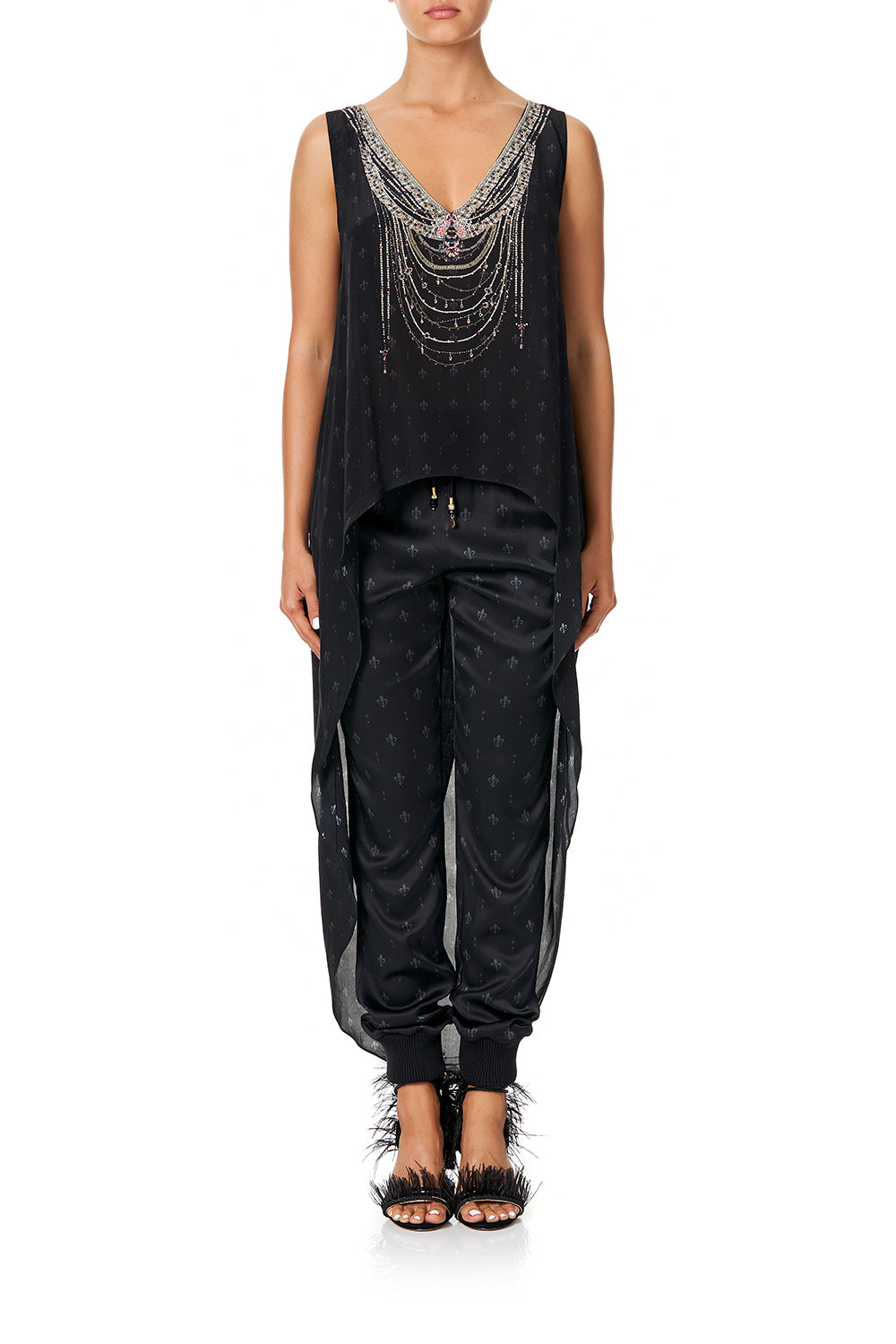 CAMILLA HIGH LOW CROSS BACK TOP BLACK