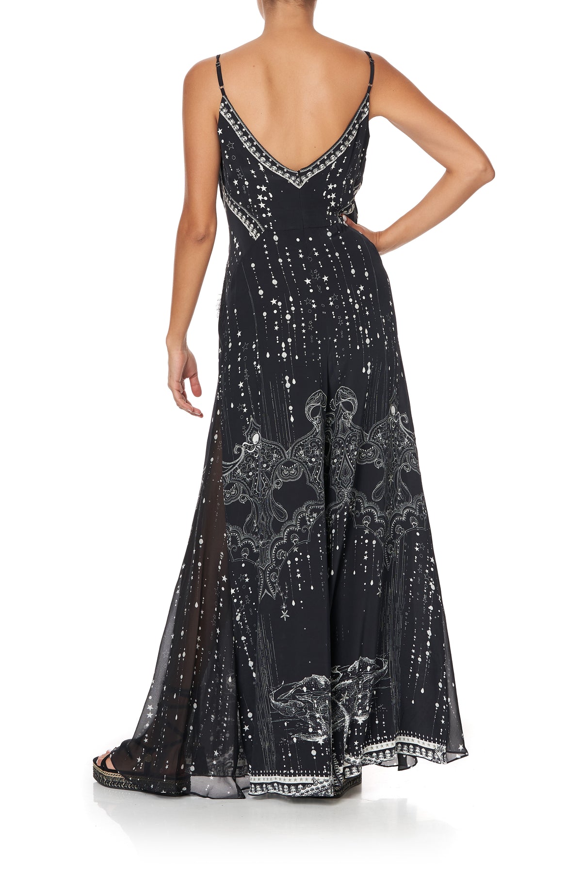 JUMPSUIT WITH SIDE PANELS AND GODET MIDNIGHT PEARL