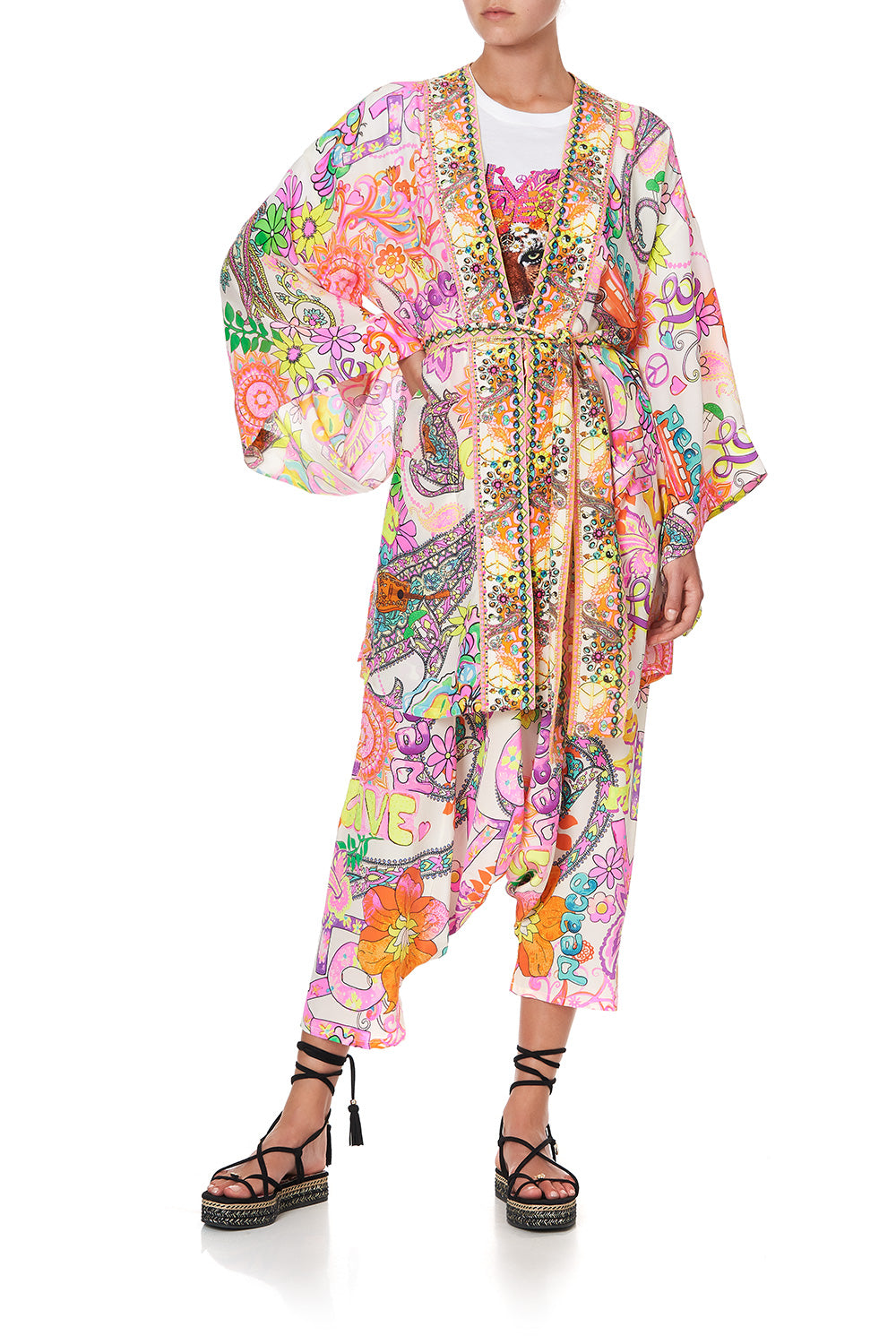KIMONO WITH TIE BELT LET THE SUN SHINE