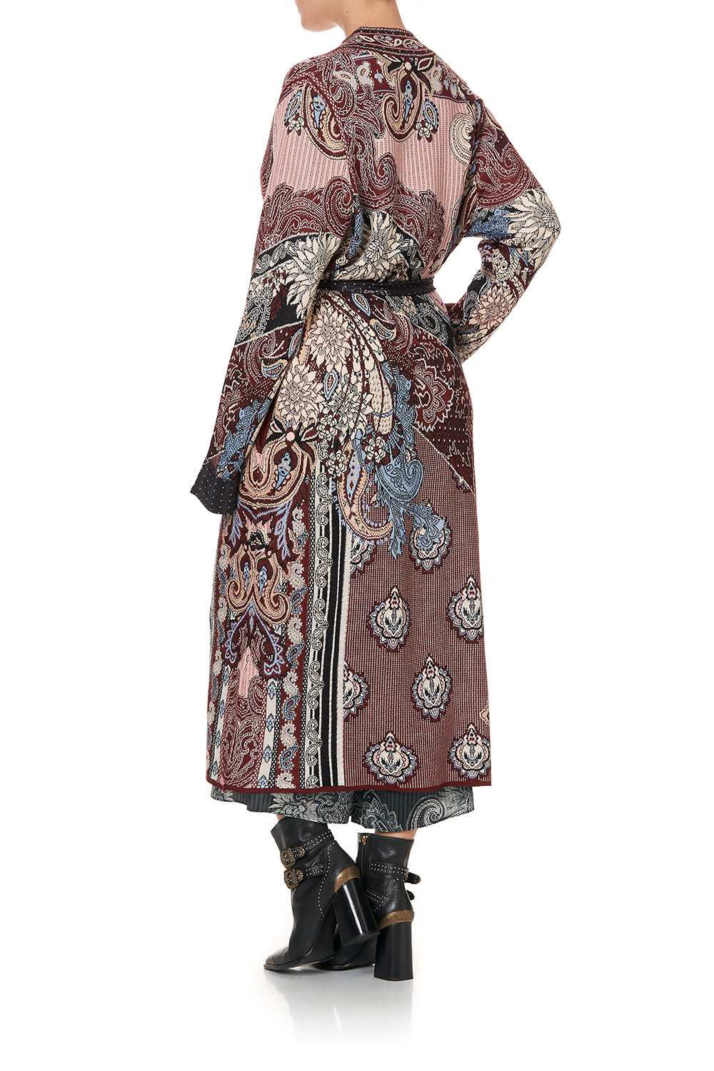 KNIT COAT WITH WOVEN DETAIL TALE OF THE FIRE BIRD