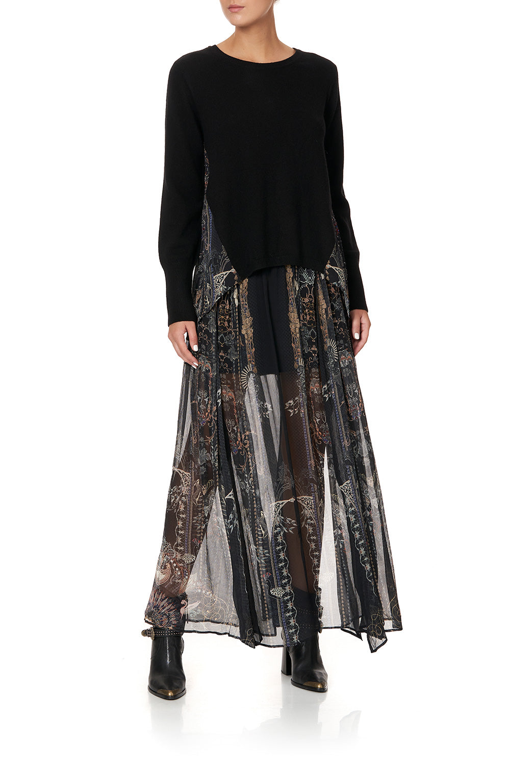 KNIT JUMPER WITH SILK GODET SON OF SEVEN QUEENS