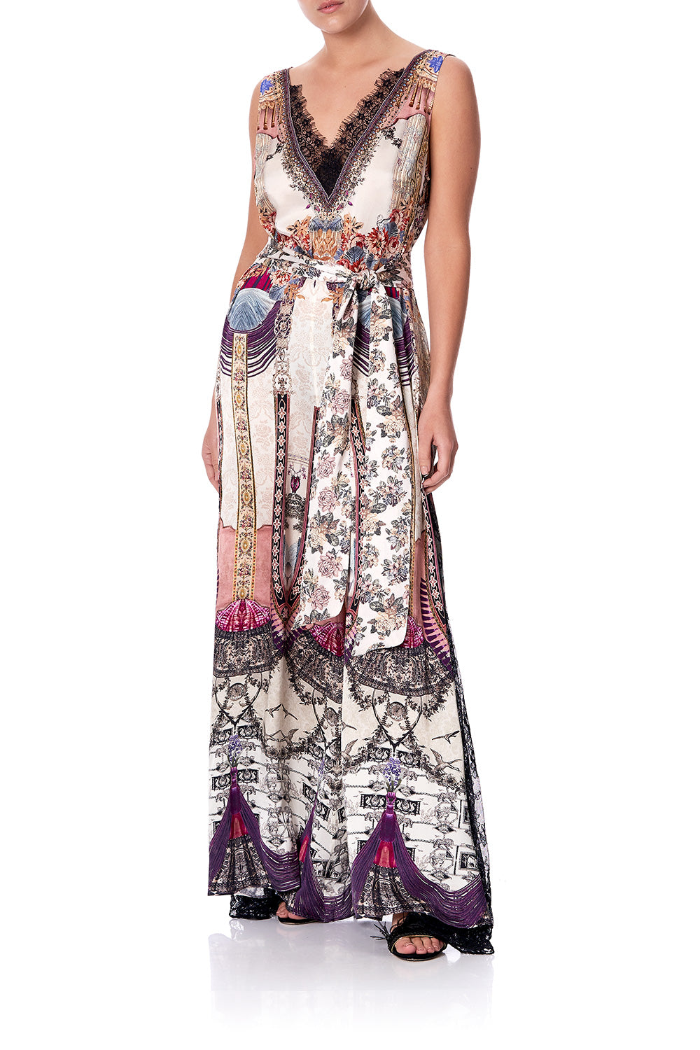 LACE TRIM JUMPSUIT WITH GODET VIOLET CITY