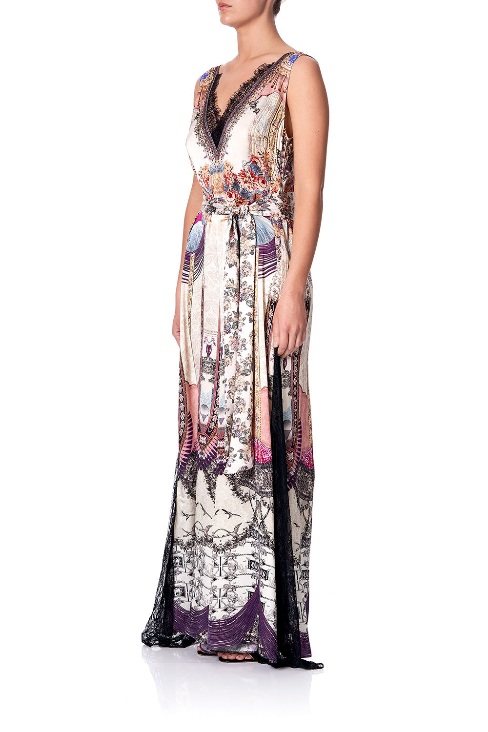 LACE TRIM JUMPSUIT WITH GODET VIOLET CITY