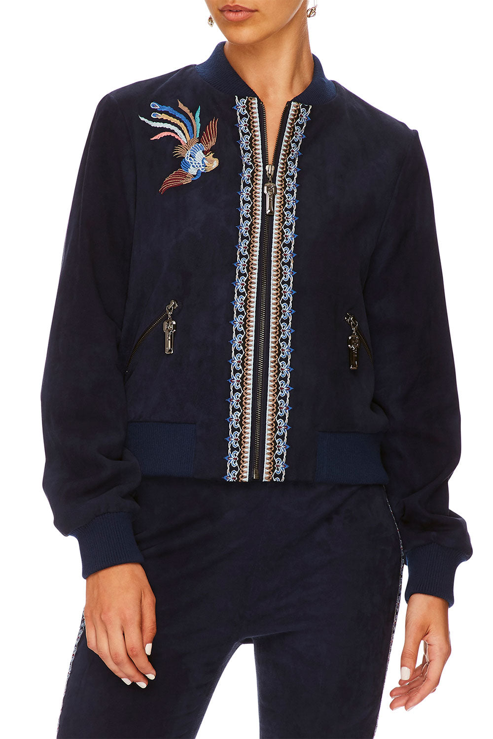 CAMILLA FOR THE FANS LEATHER BOMBER JACKET