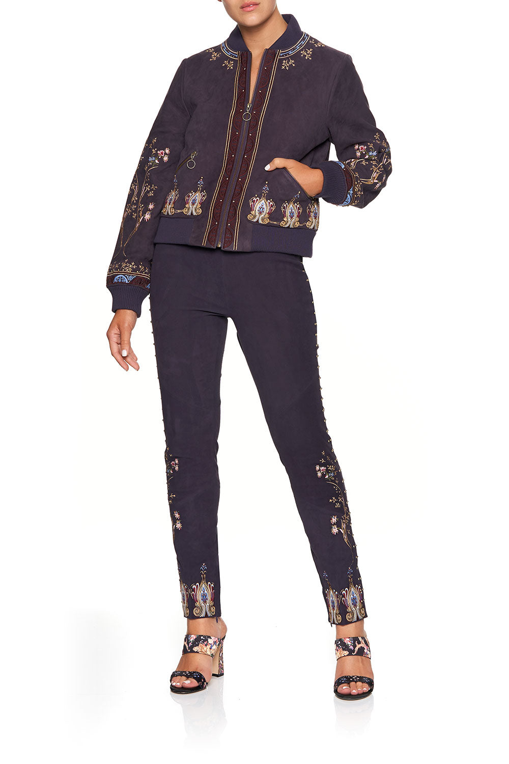 CAMILLA LEATHER BOMBER JACKET WILD FLOWER