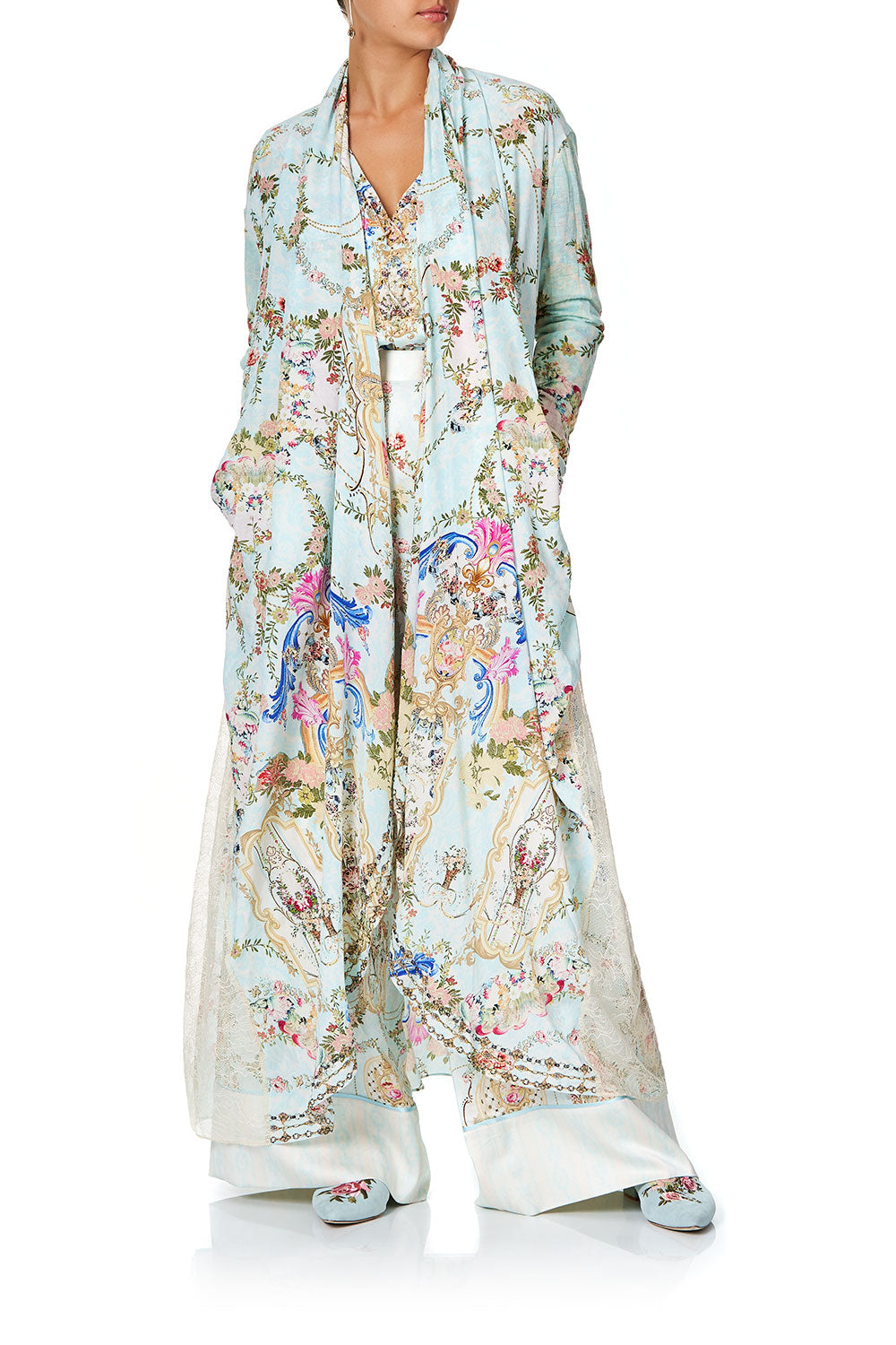 CAMILLA LONG CASUAL JACKET WITH LACE INSERTS VERSAILLES SKY