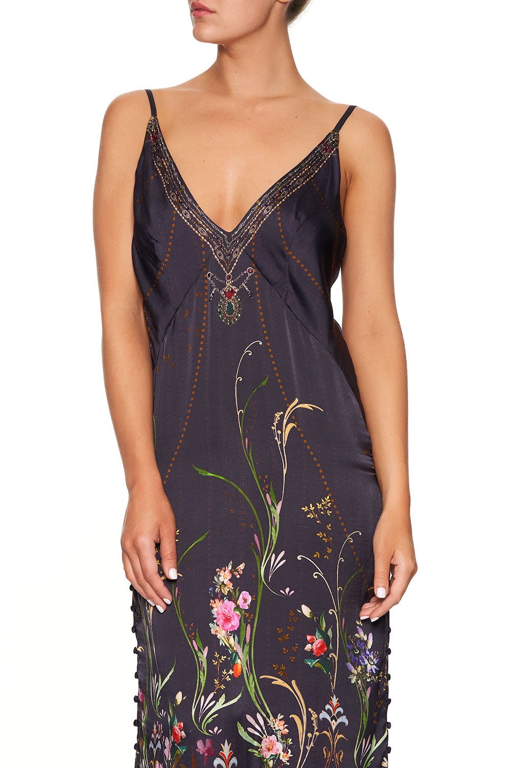 LONG GODET SLIP DRESS WILD FLOWER