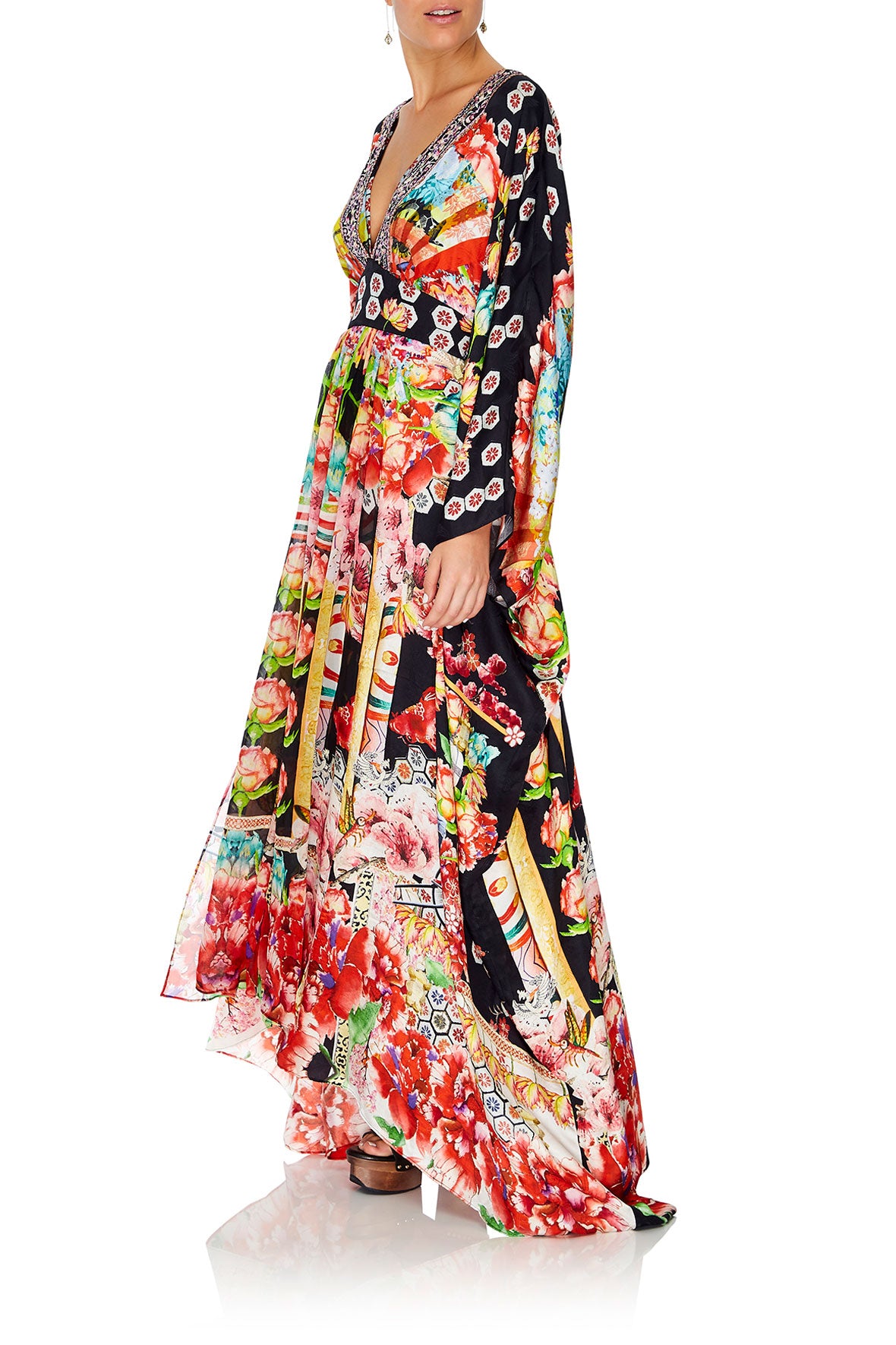 LONG KAFTAN WITH WAISTBAND PAINTED LAND