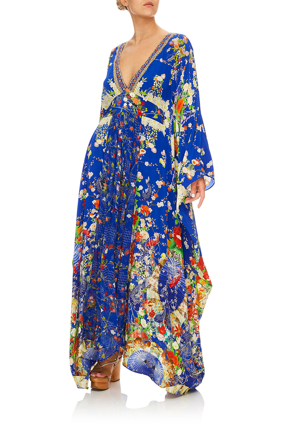 CAMILLA LONG KAFTAN WITH WAISTBAND PLAYING KOI