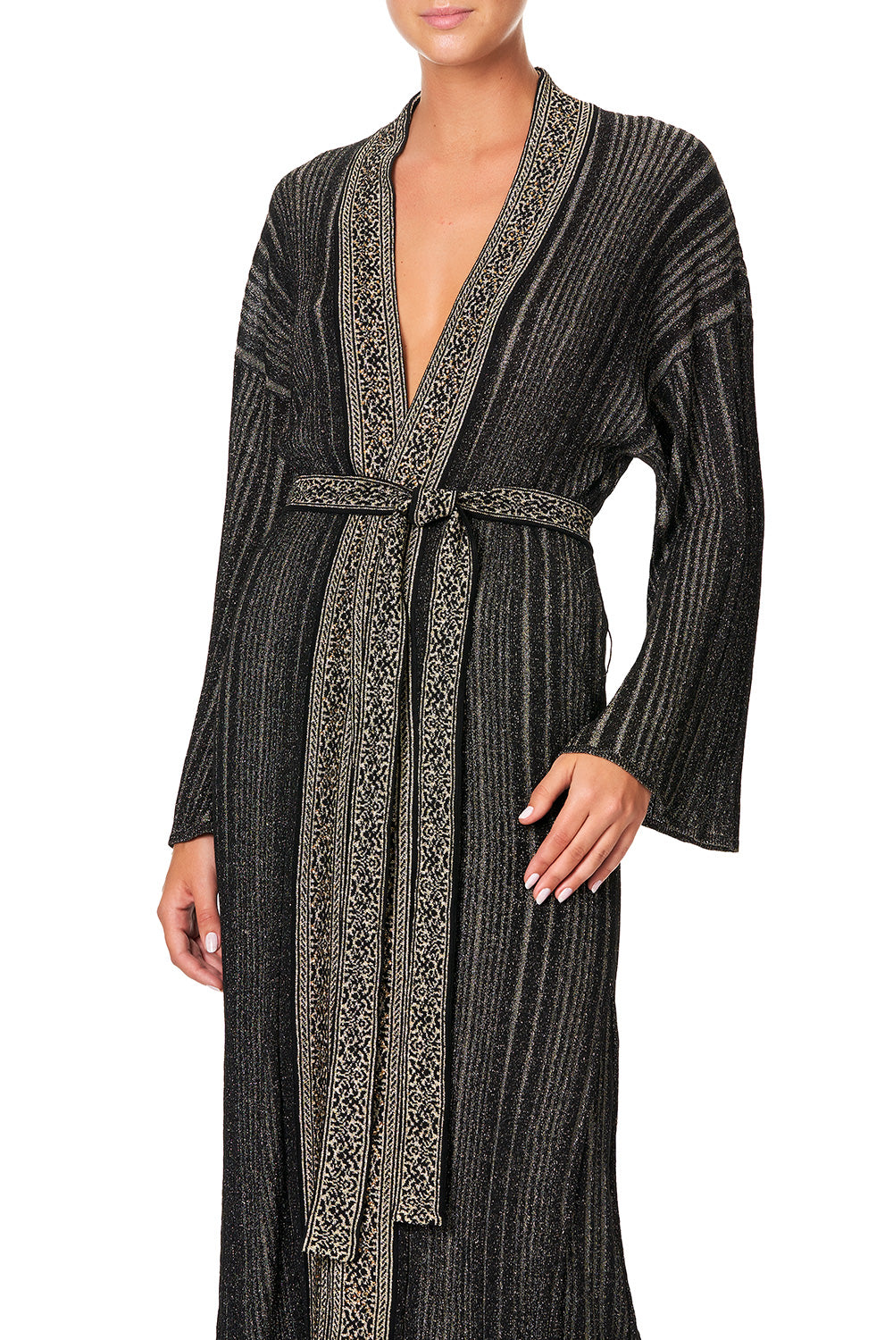 CAMILLA METALLIC KNIT CARDI WITH TIE REBELLE REBELLE