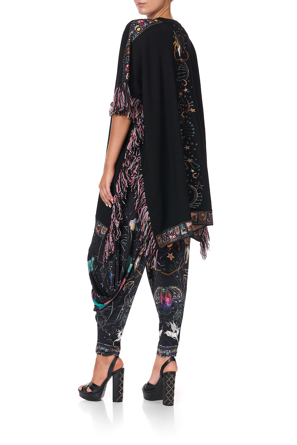 KNIT JACQUARD PONCHO WITH HARDWARE MIDNIGHT MOON HOUSE