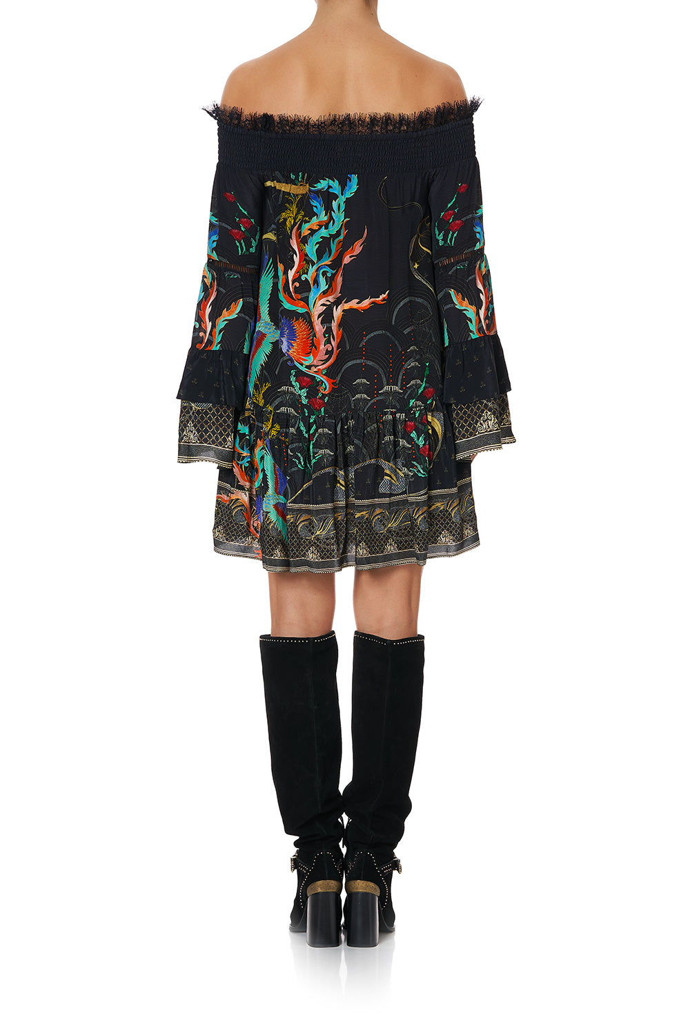 OFF SHOULDER DRESS WITH SMOCKING WISE WINGS