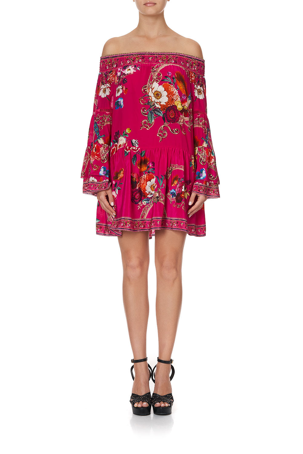 OFF SHOULDER DRESS WITH SMOCKING APPLE EYED