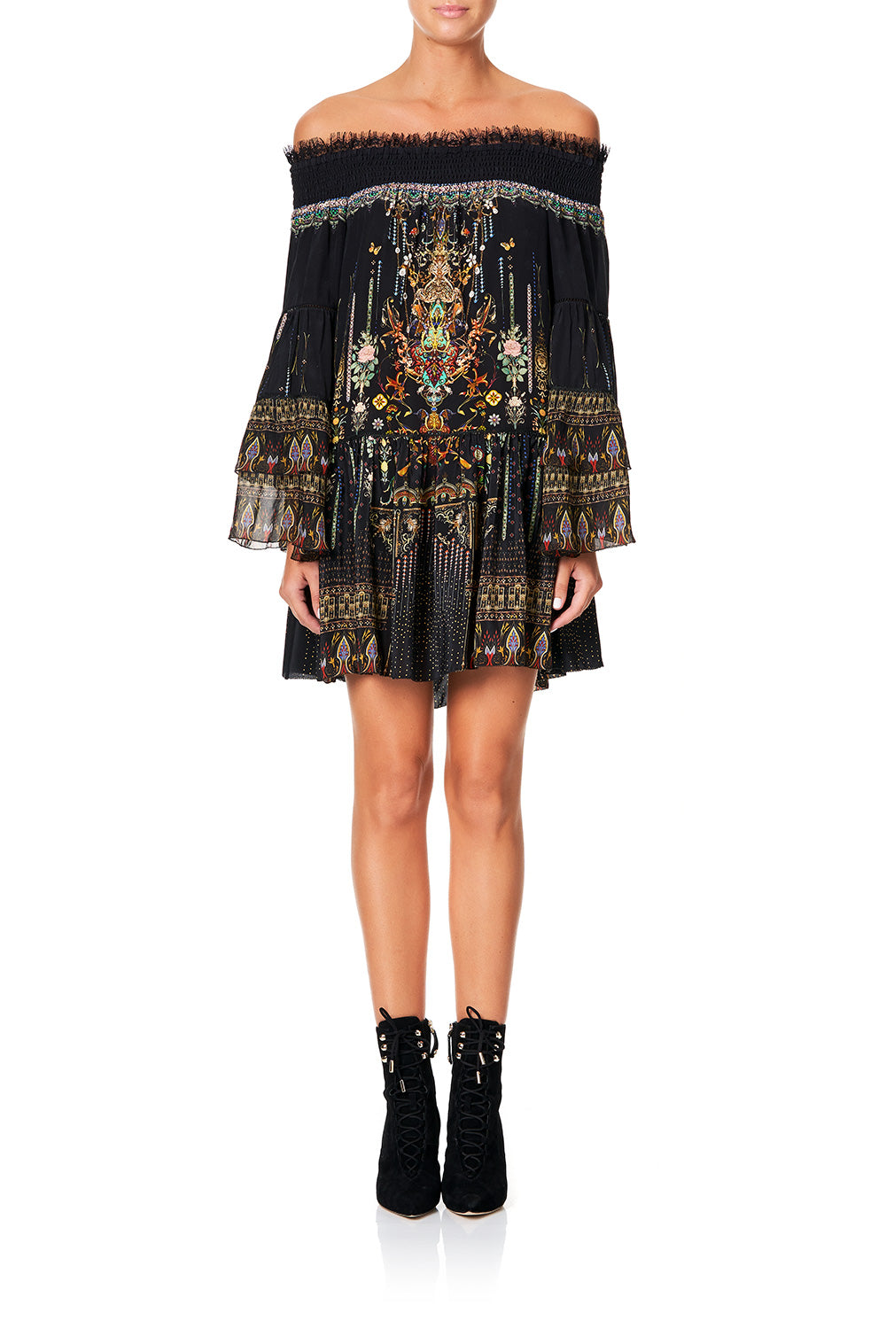 CAMILLA OFF SHOULDER DRESS WITH SMOCKING REBELLE REBELLE