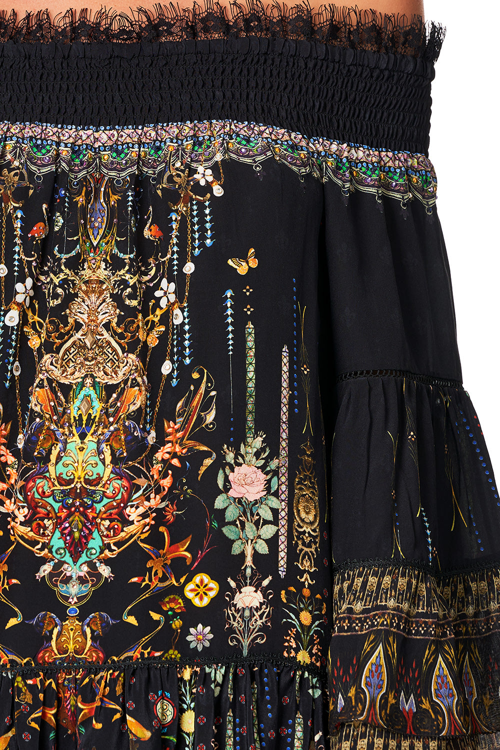 CAMILLA OFF SHOULDER DRESS WITH SMOCKING REBELLE REBELLE