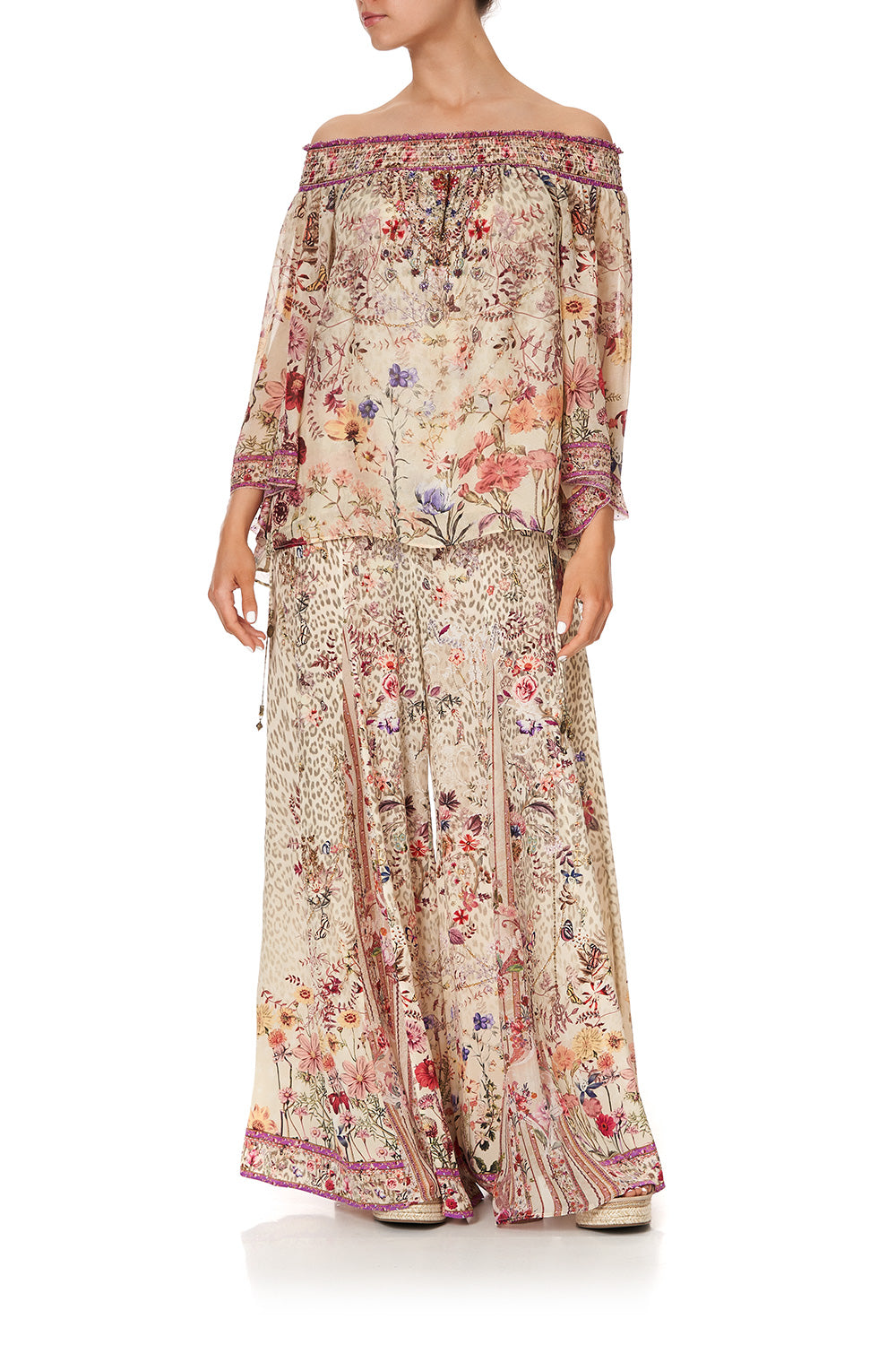 OFF SHOULDER SHIRRED BLOUSE DRIFTING DREAMER