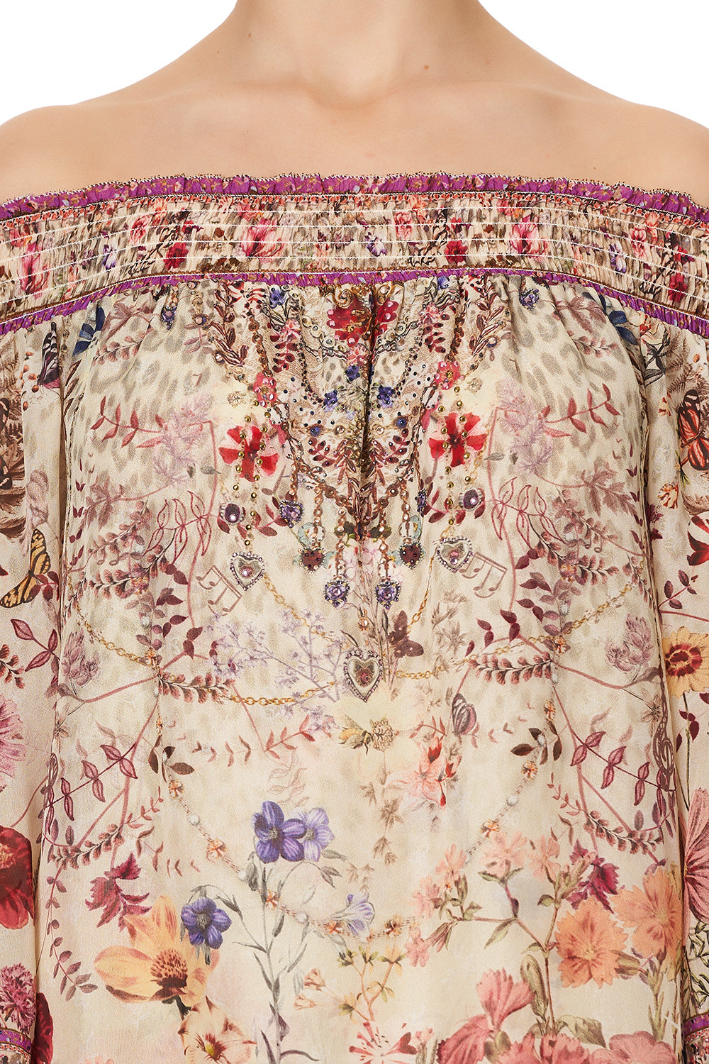 OFF SHOULDER SHIRRED BLOUSE DRIFTING DREAMER