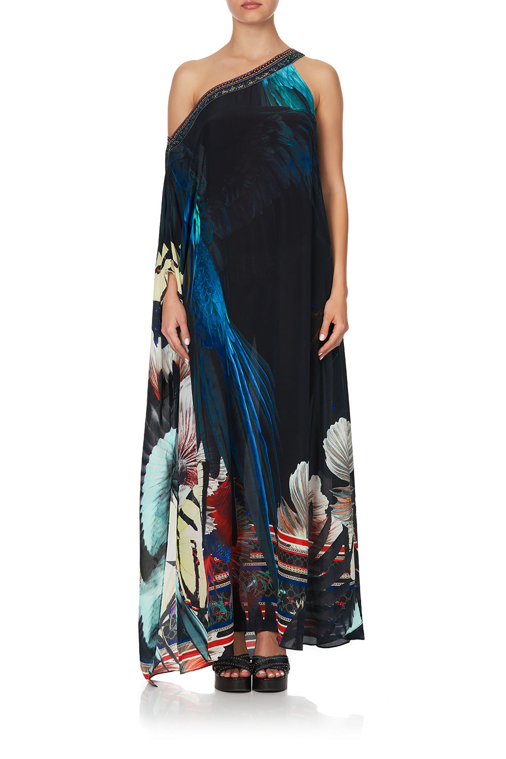 ONE SHOULDER KAFTAN WITH NECKBAND NIGHT FLIGHT