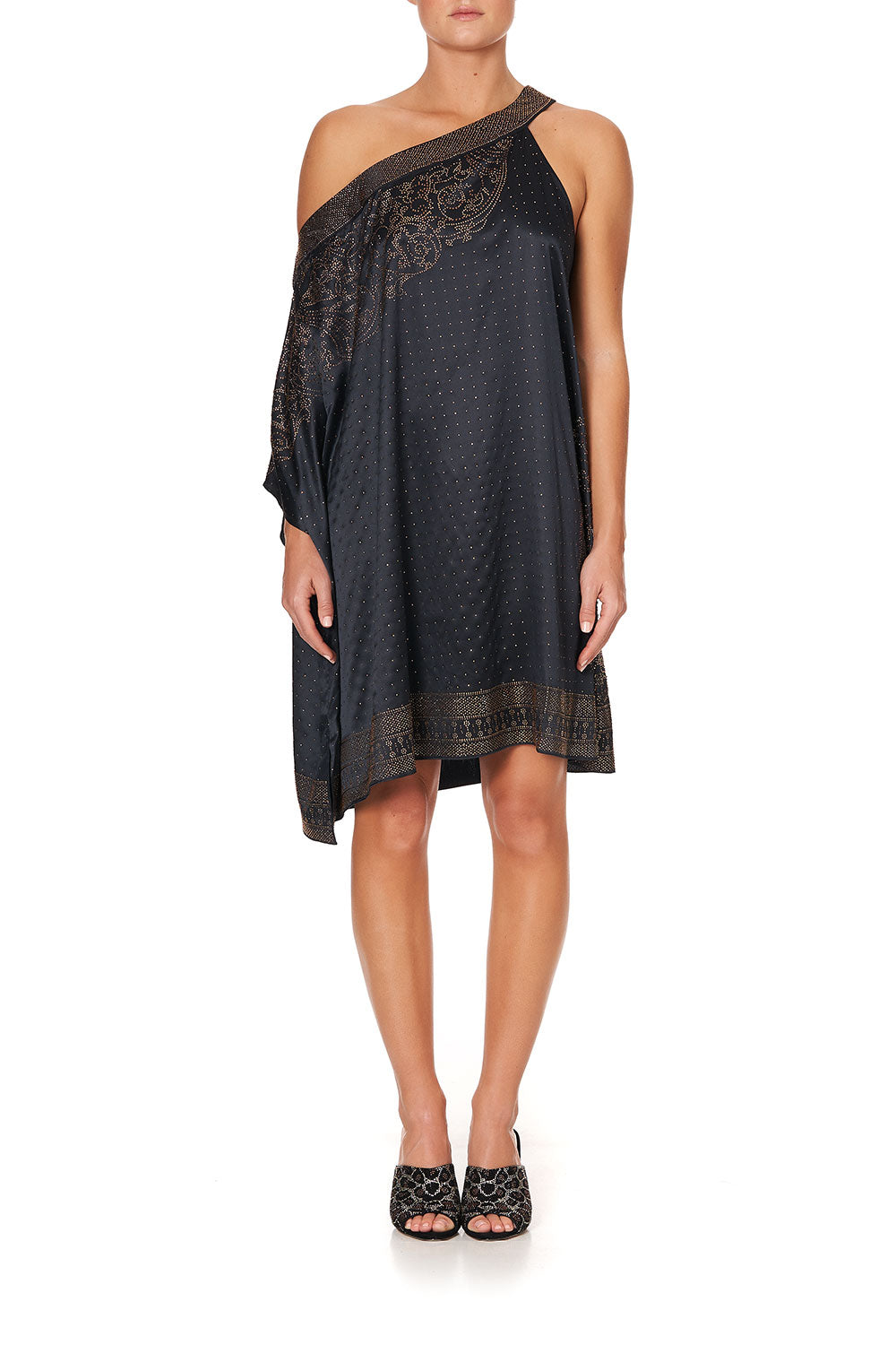ONE SHOULDER SHORT KAFTAN LUXE BLACK