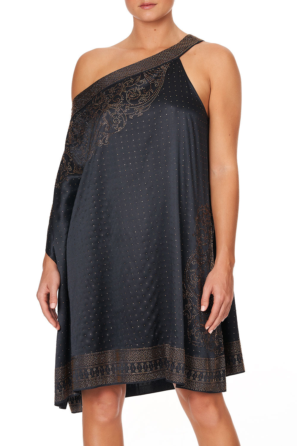 ONE SHOULDER SHORT KAFTAN LUXE BLACK