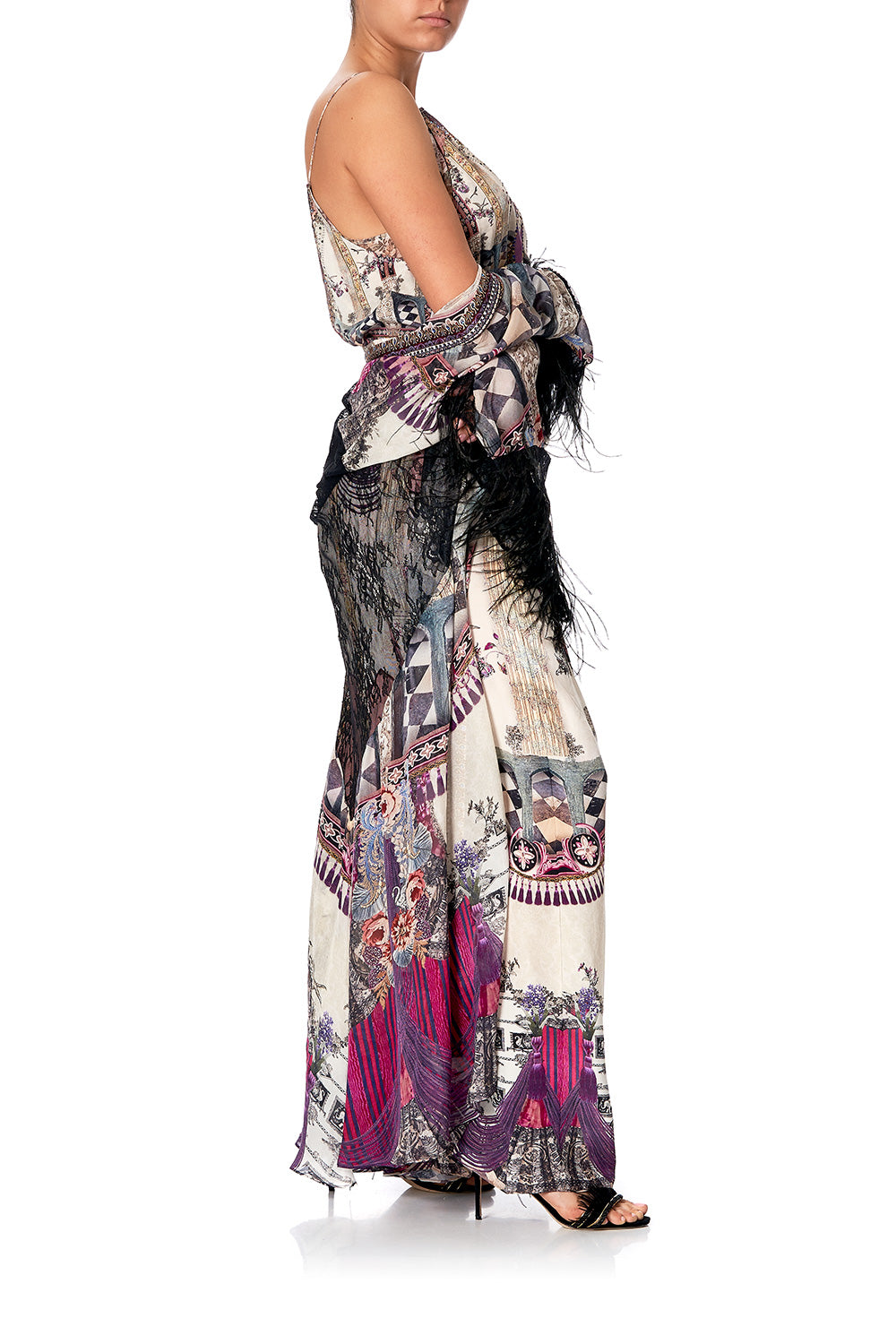 LAYERING ROBE WITH LACE INSERT VIOLET CITY