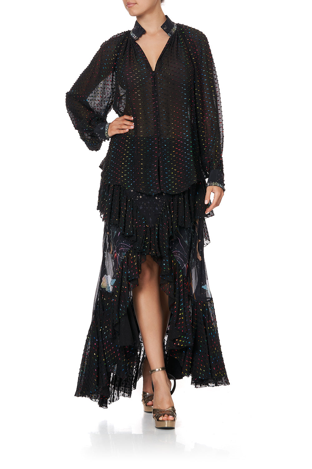 RAGLAN BUTTON UP SHIRT MIDNIGHT MOON HOUSE