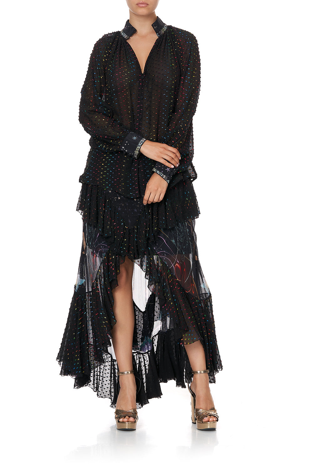 RAGLAN BUTTON UP SHIRT MIDNIGHT MOON HOUSE