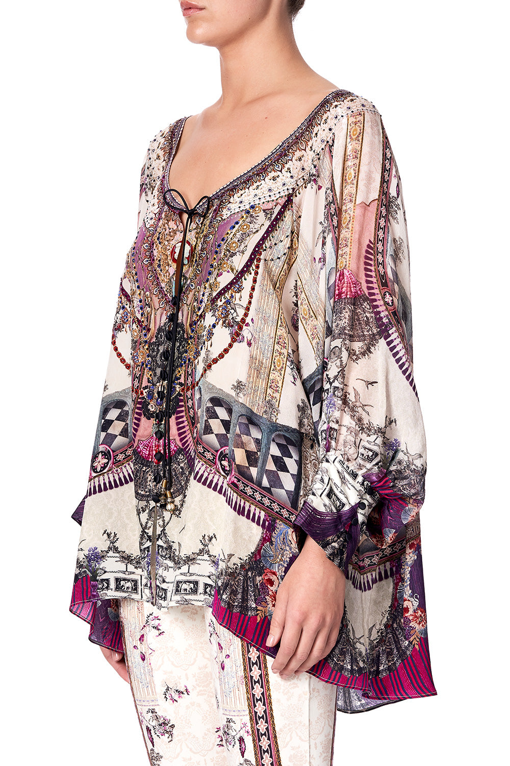 RAGLAN SLEEVE BUTTON UP TOP VIOLET CITY