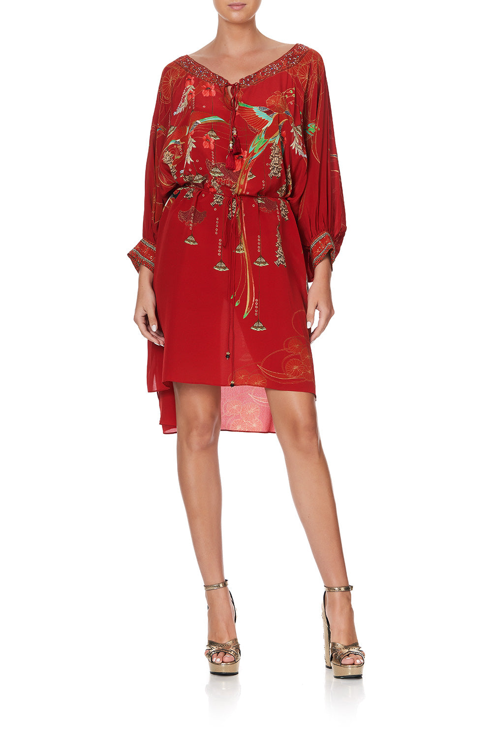 RAGLAN SLEEVE TIE FRONT DRESS FORBIDDEN FRUIT