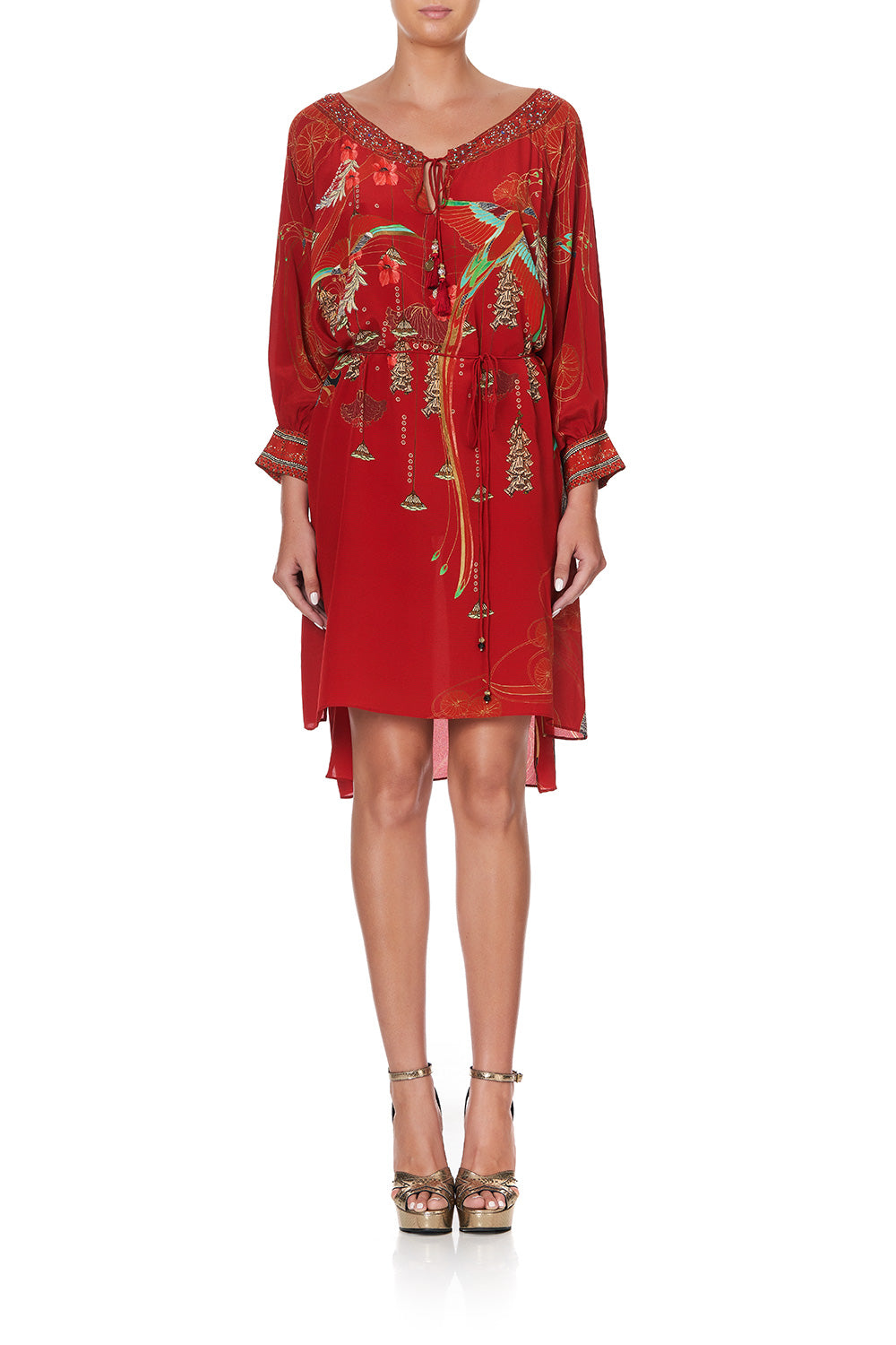 RAGLAN SLEEVE TIE FRONT DRESS FORBIDDEN FRUIT