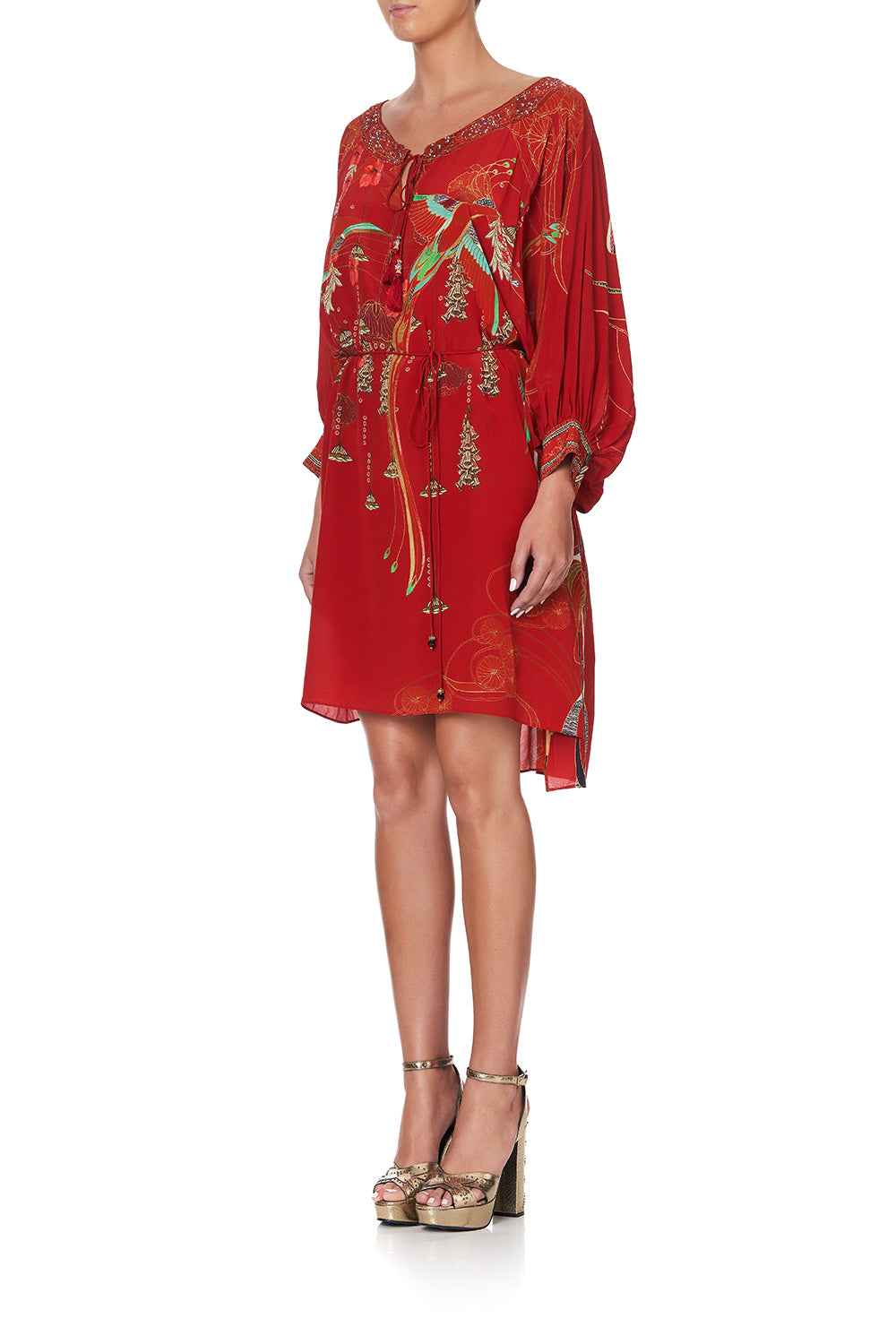 RAGLAN SLEEVE TIE FRONT DRESS FORBIDDEN FRUIT