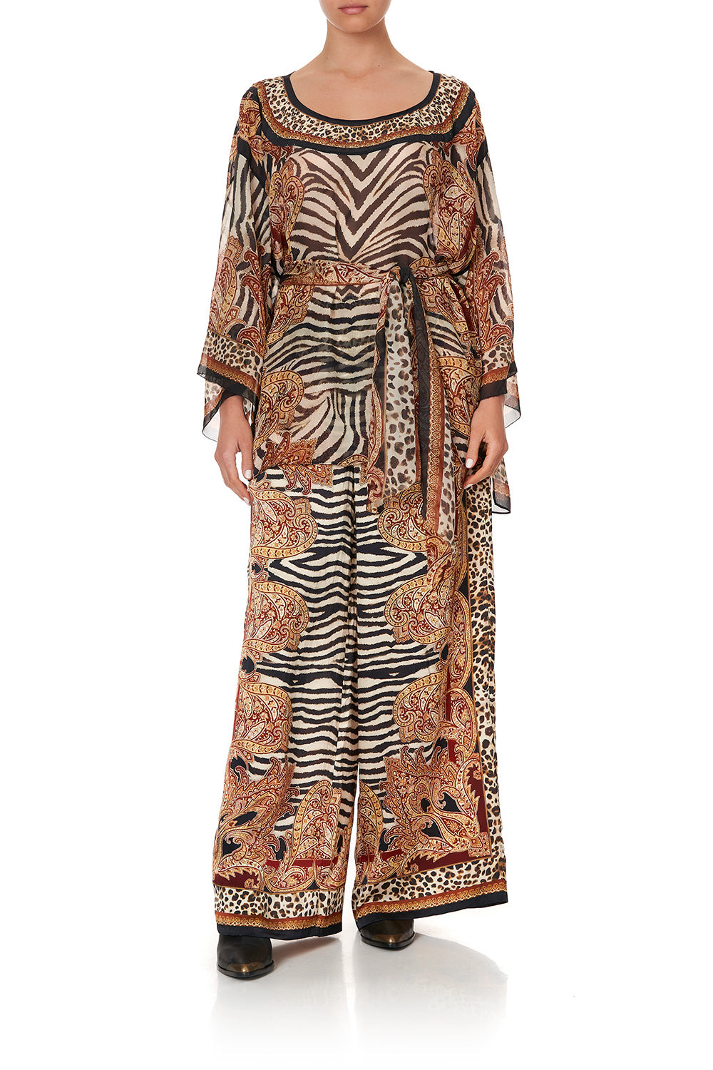 ROUND NECK TOP WITH BELT WILD FIRE