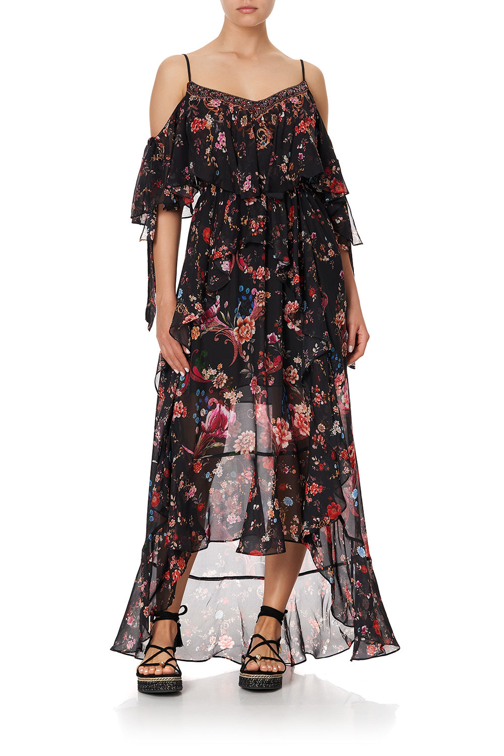 RUFFLE DRESS WITH TIE SLEEVE A GIRL LIKE YOU