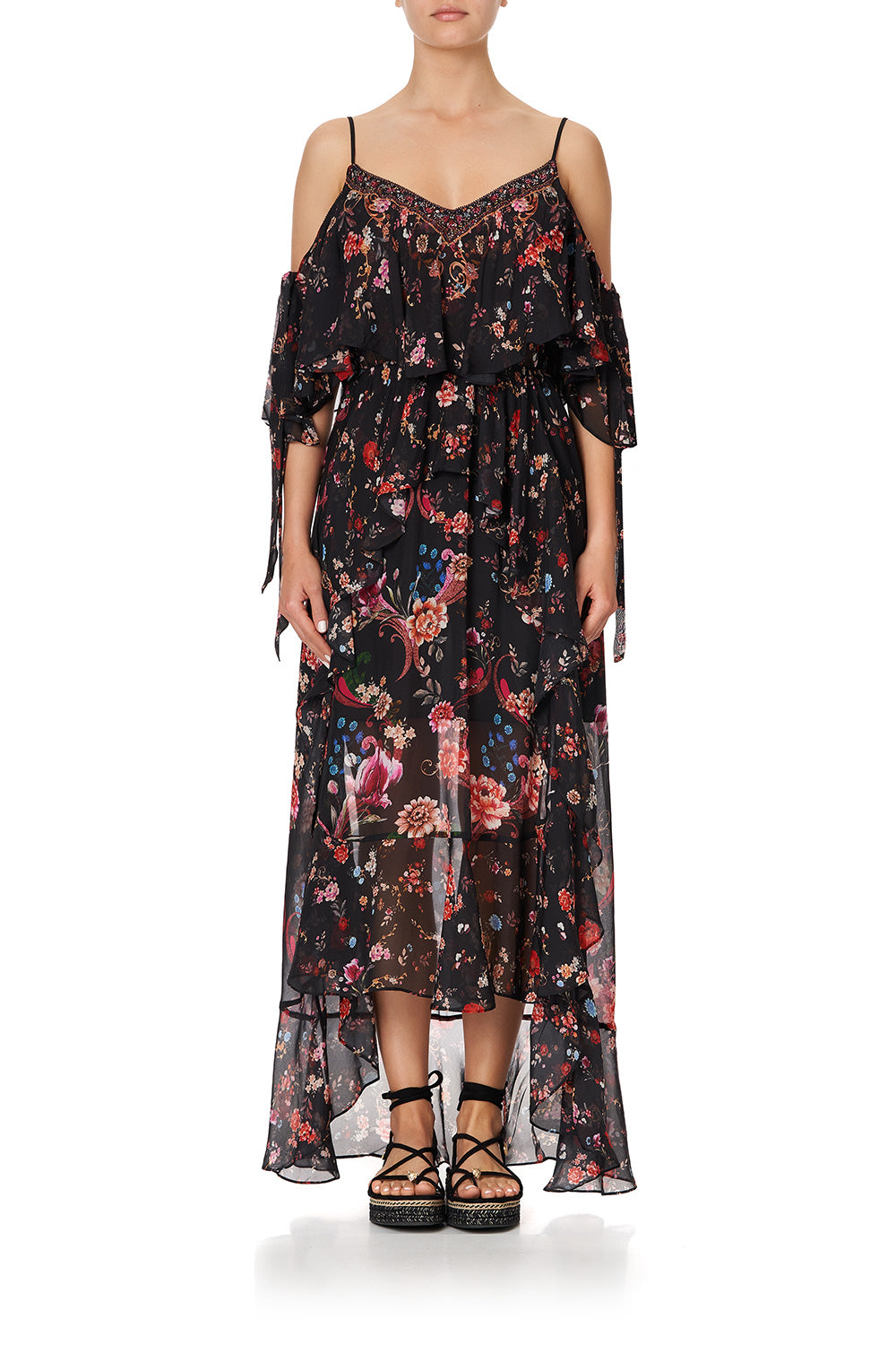 RUFFLE DRESS WITH TIE SLEEVE A GIRL LIKE YOU