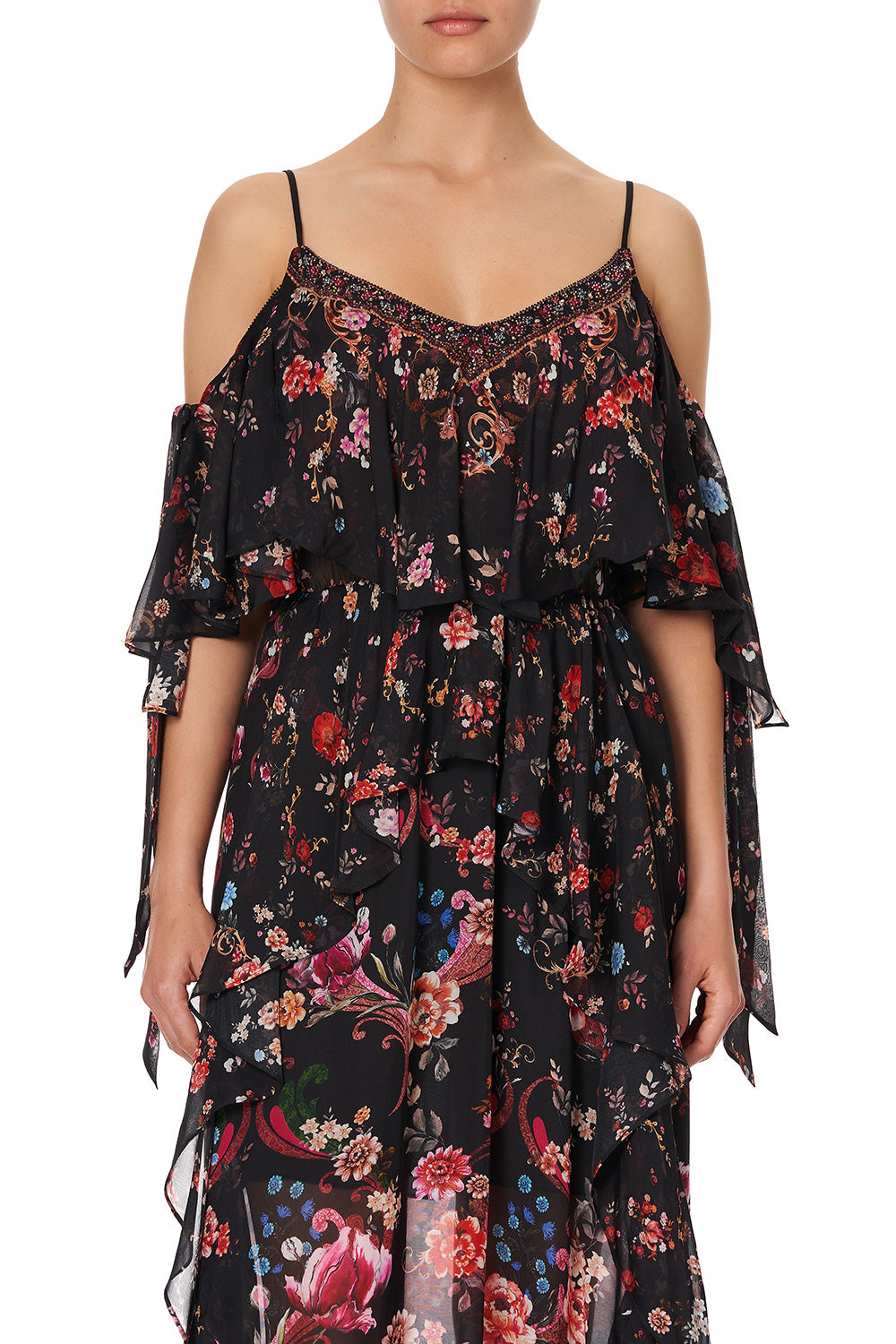 RUFFLE DRESS WITH TIE SLEEVE A GIRL LIKE YOU