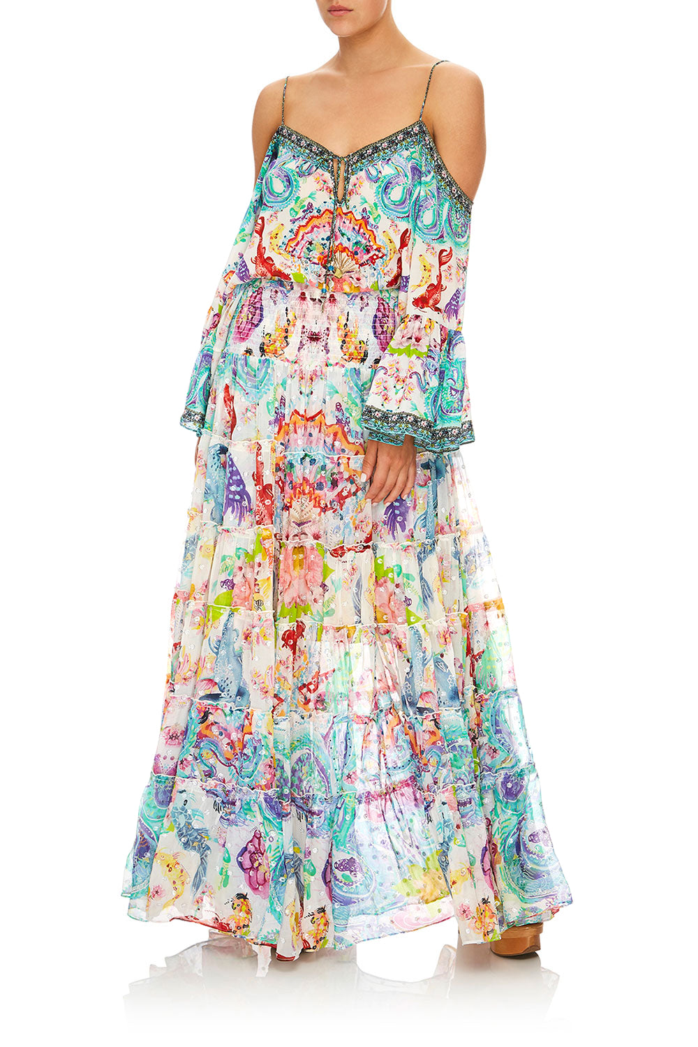 CAMILLA DRAGON DIVINITY SHEER TIERED CIRCLE SKIRT