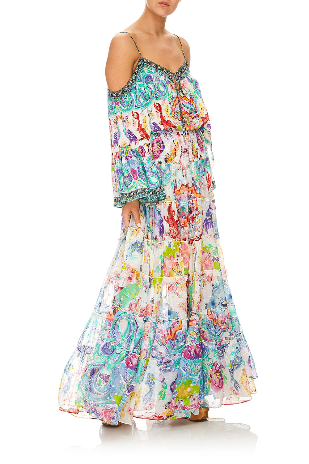 CAMILLA DRAGON DIVINITY SHEER TIERED CIRCLE SKIRT