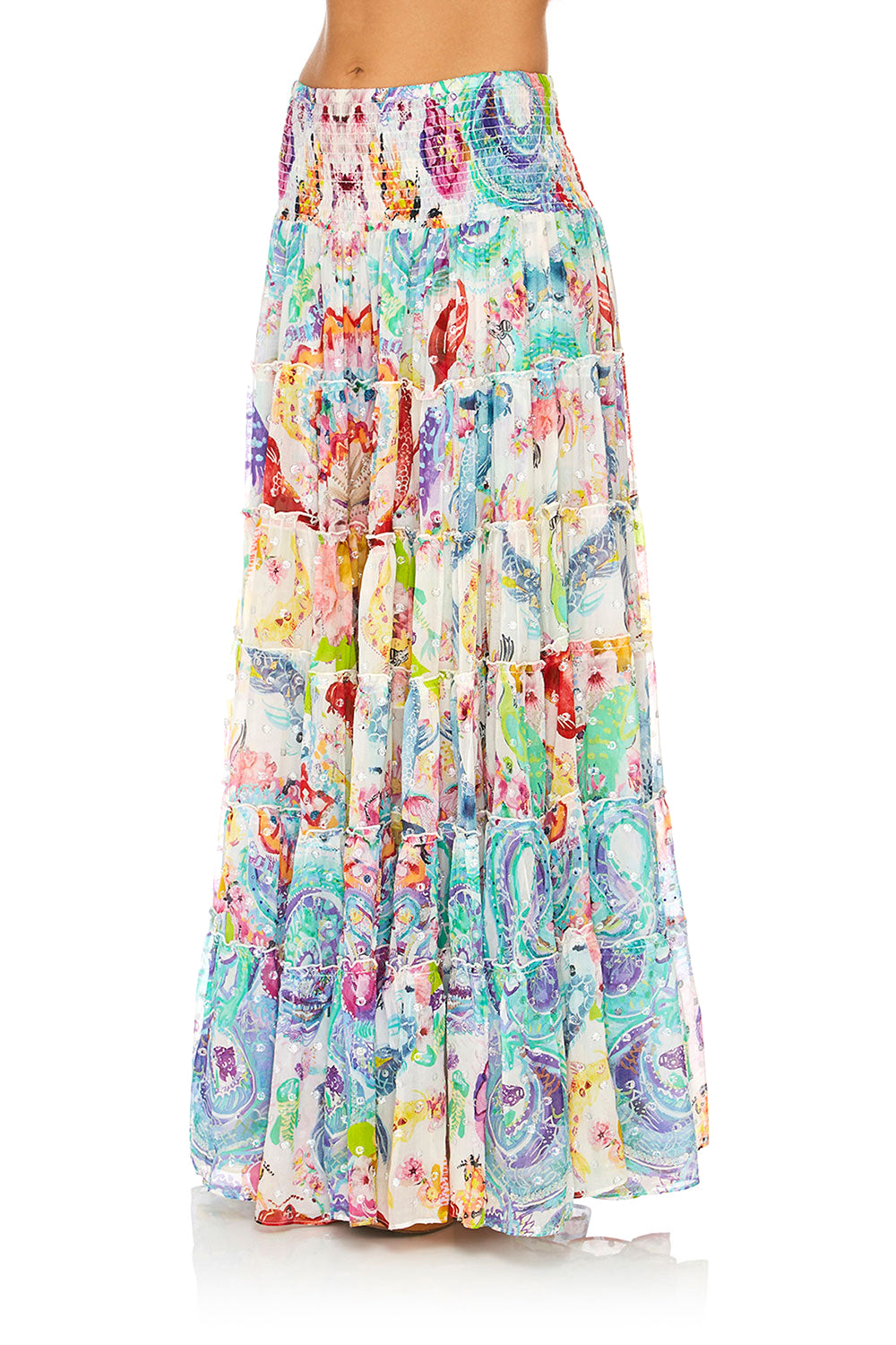 CAMILLA DRAGON DIVINITY SHEER TIERED CIRCLE SKIRT