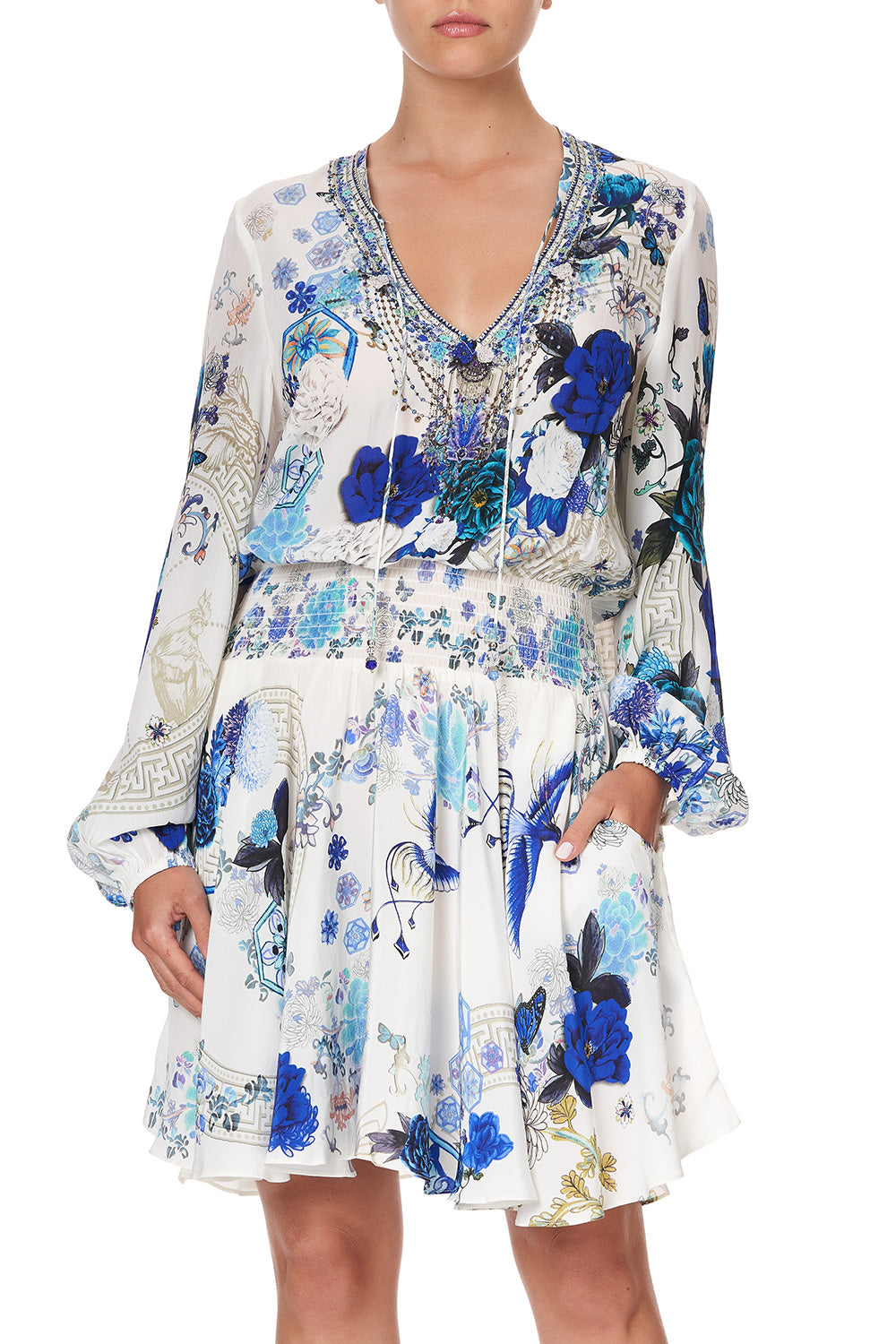 SHIRRED RELAXED SHORT DRESS WHITE SIDE OF THE MOON