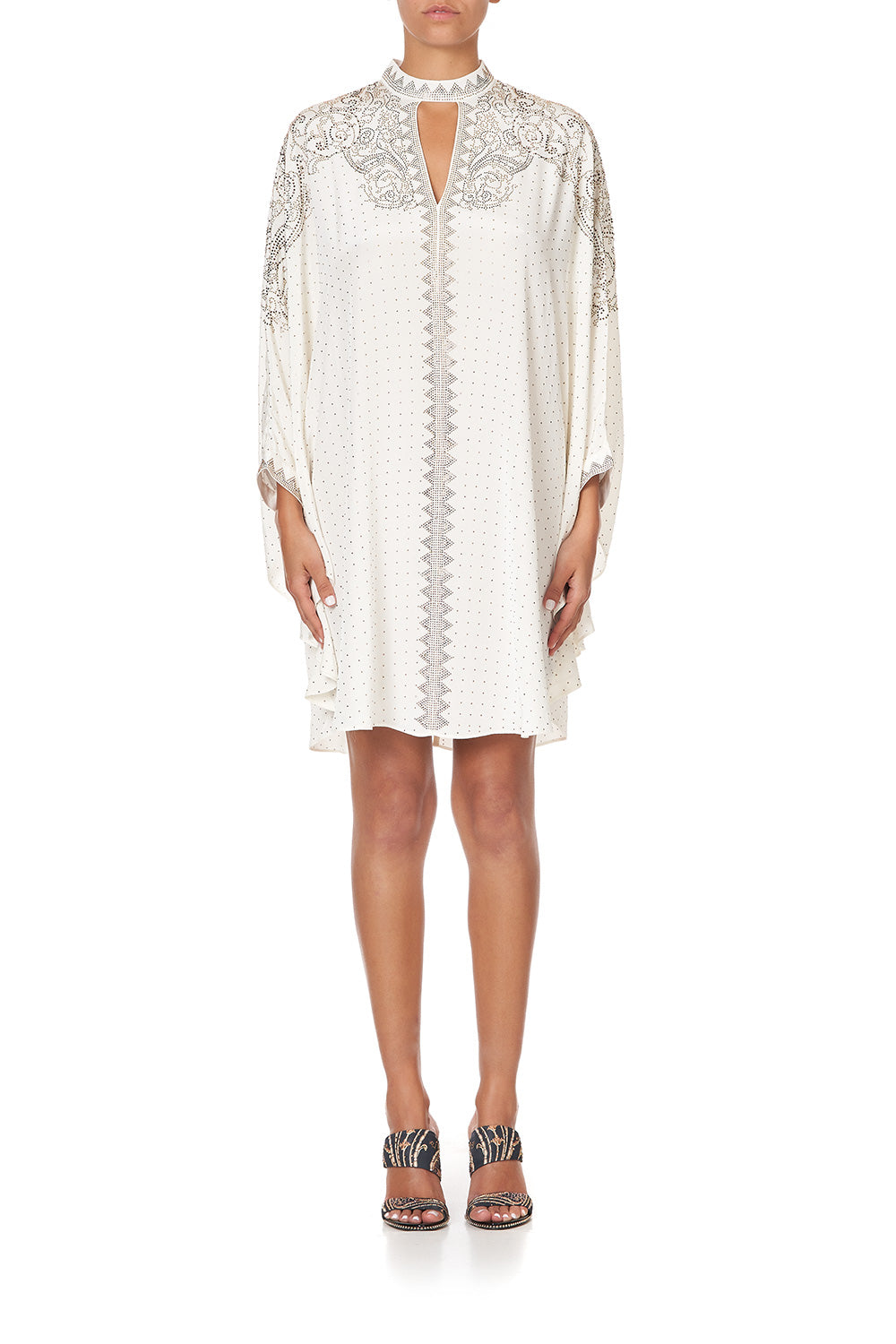 SHORT KAFTAN WITH HIGH NECK LUXE CREAM