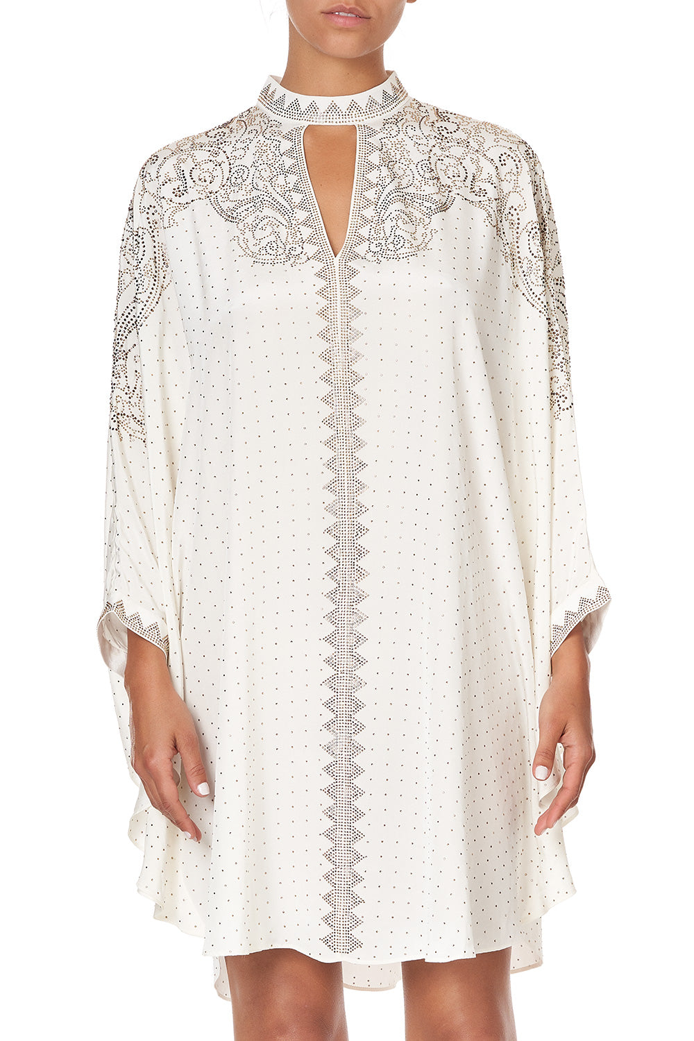 SHORT KAFTAN WITH HIGH NECK LUXE CREAM