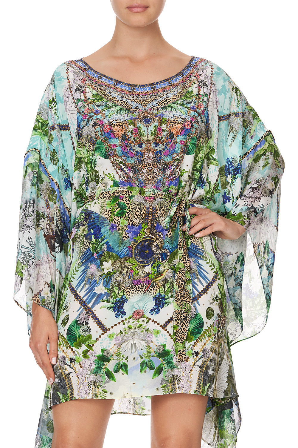 SHORT KAFTAN WITH SHEER SLEEVES MOON GARDEN