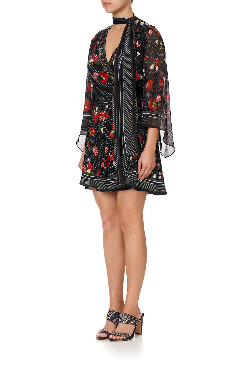 SHORT WRAP DRESS WITH NECK TIE COASTAL PARISIENNE