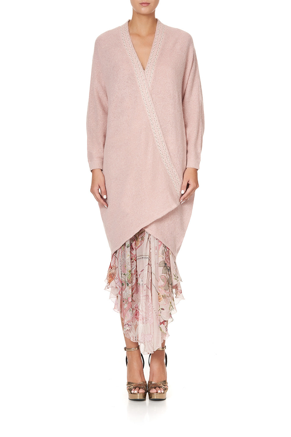 SOFT KNIT PONCHO WITH EMBROIDERY PINK ISTENANYA