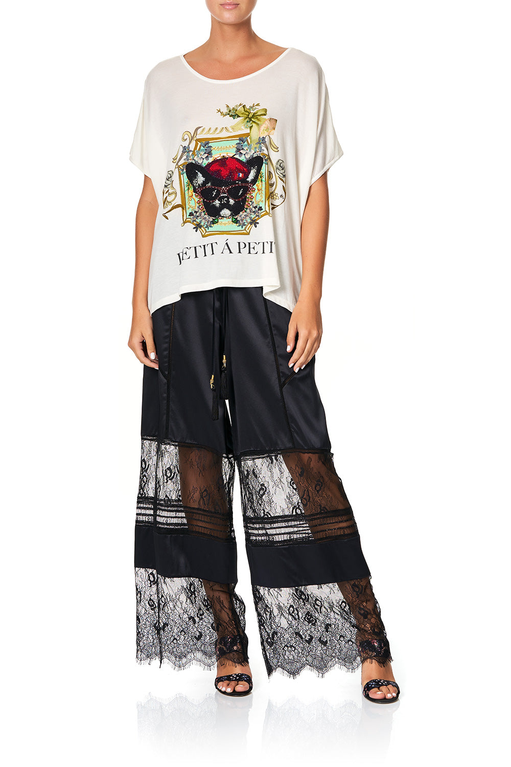 CAMILLA SPLICED WIDE LEG PANT NOIR BOUDOIR