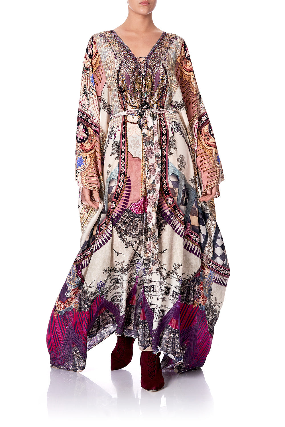 SPLIT HEM LACE UP KAFTAN VIOLET CITY