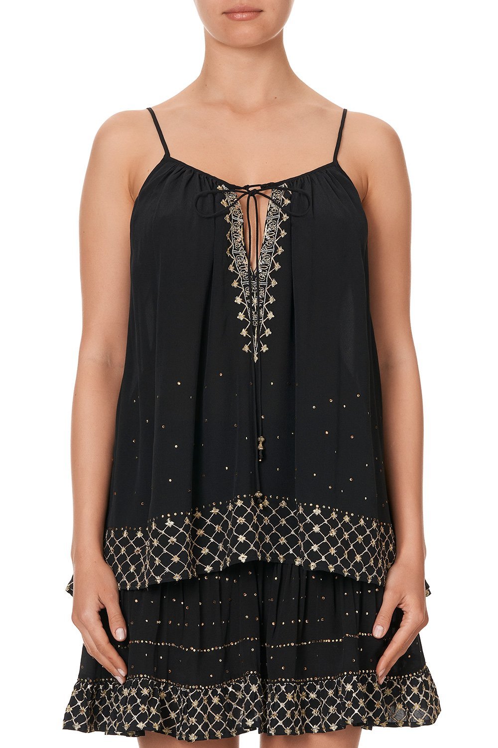 STRAP TOP WITH TIE FRONT DETAIL THE JEWELLED ARROW
