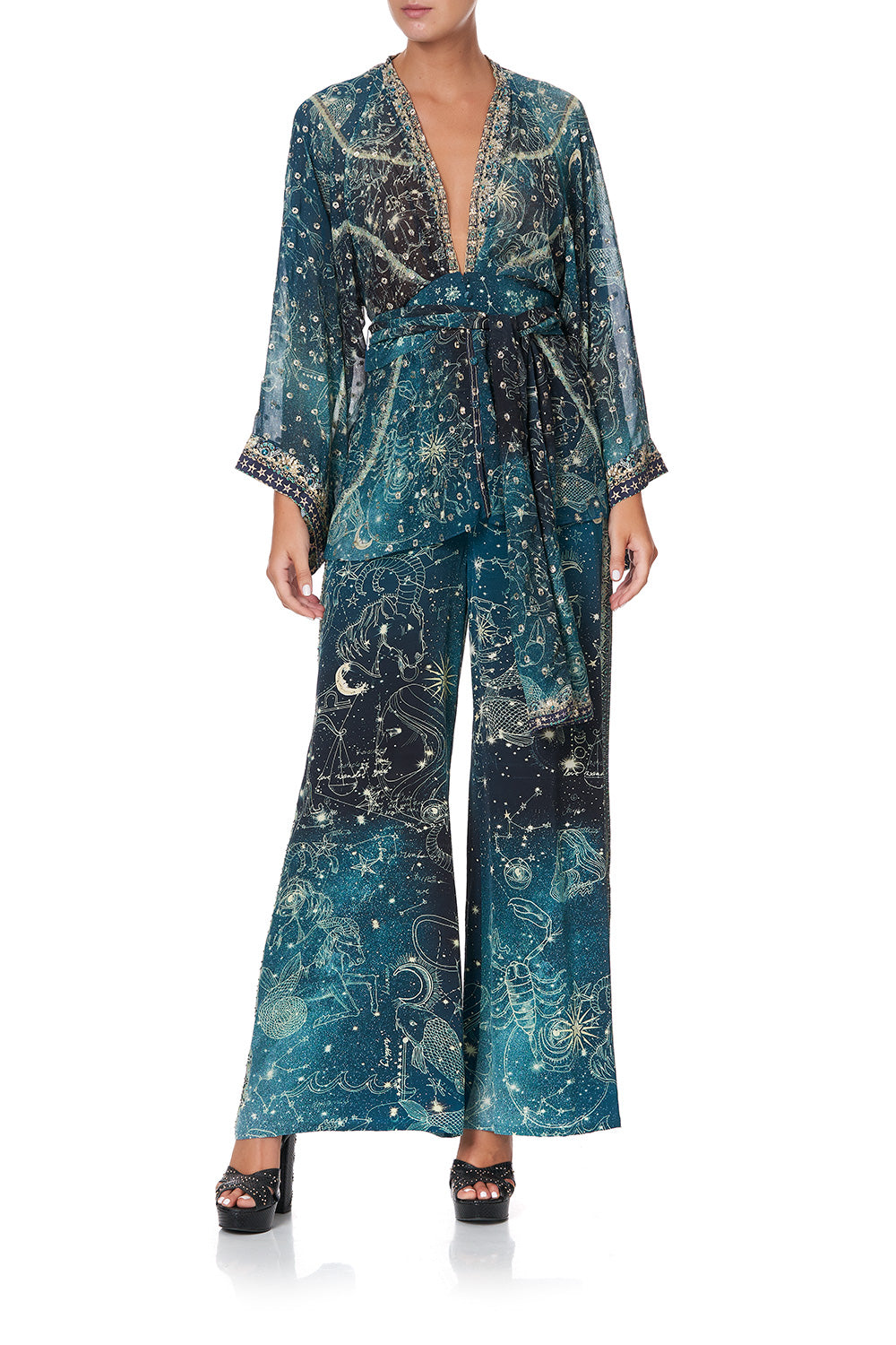 TIE FRONT WIDE SLEEVE BLOUSE WITH SHIRRED BACK INTO THE MYSTIQUE